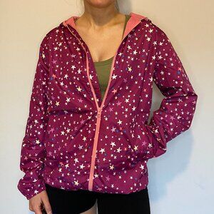 Land's End packable rain jacket - magenta star print - kids or adults